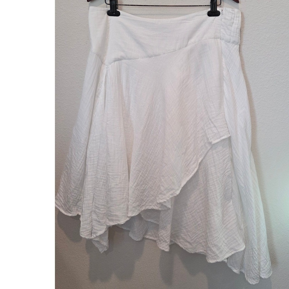 Soft Surroundings White Gauze Asymmetrical Handkerchief Hem Midi Skirt Boho PXL - Picture 7 of 7